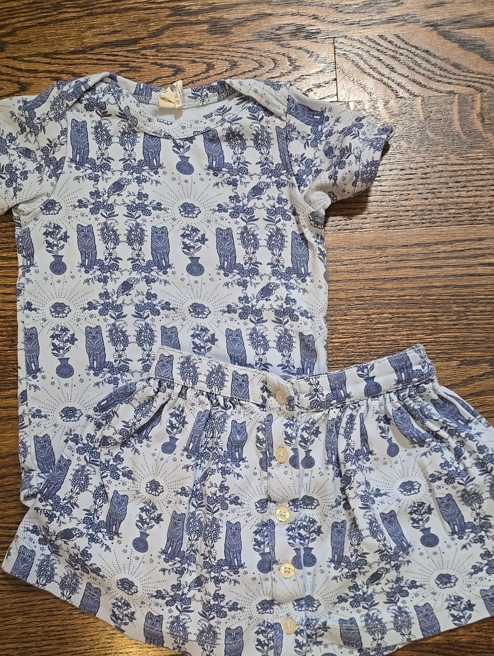 KATE QUINN Blue Floral Toile Skirt and Onsie Set